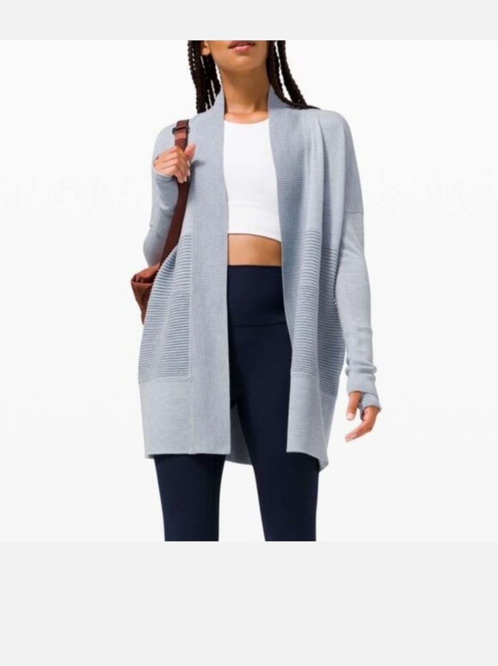 Lululemon Sit In Lotus Wrap Lt Blue Heathered Chambray Merino Wool Sweater